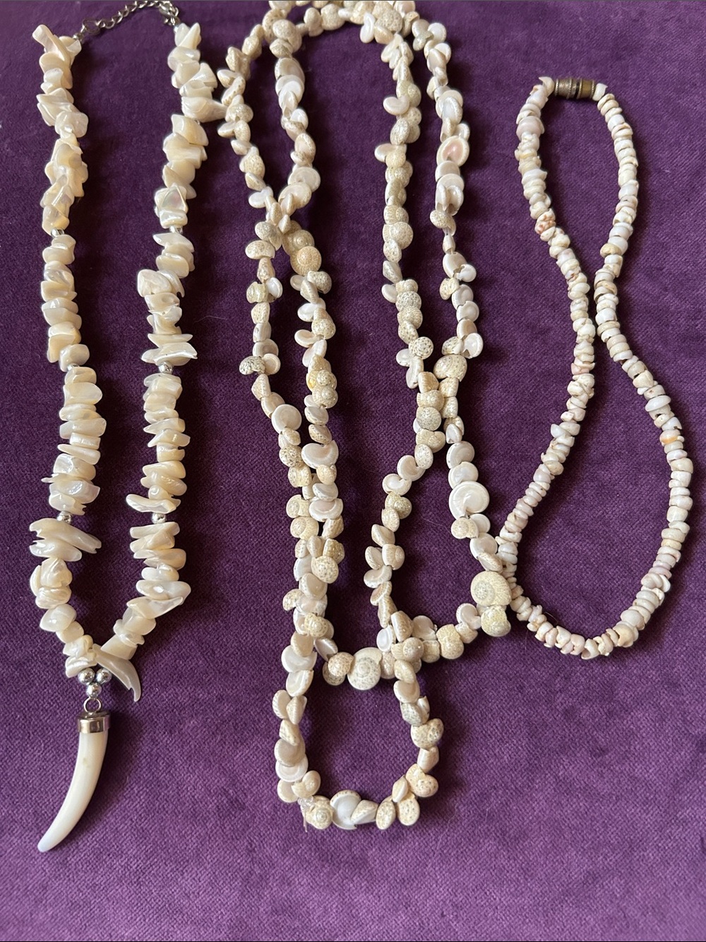 Set of three shell beaded necklaces
